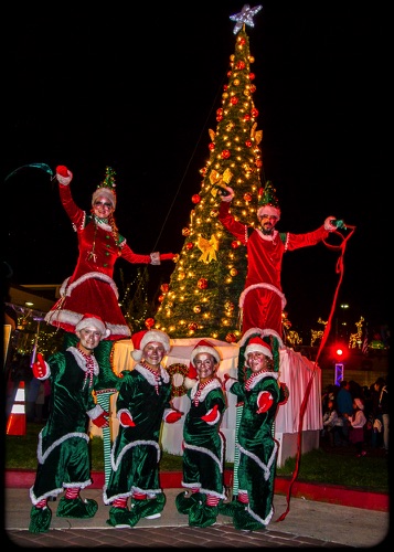 Tree of Gold Elves in a Row 
Hawaiian Gardens Tree Lighting